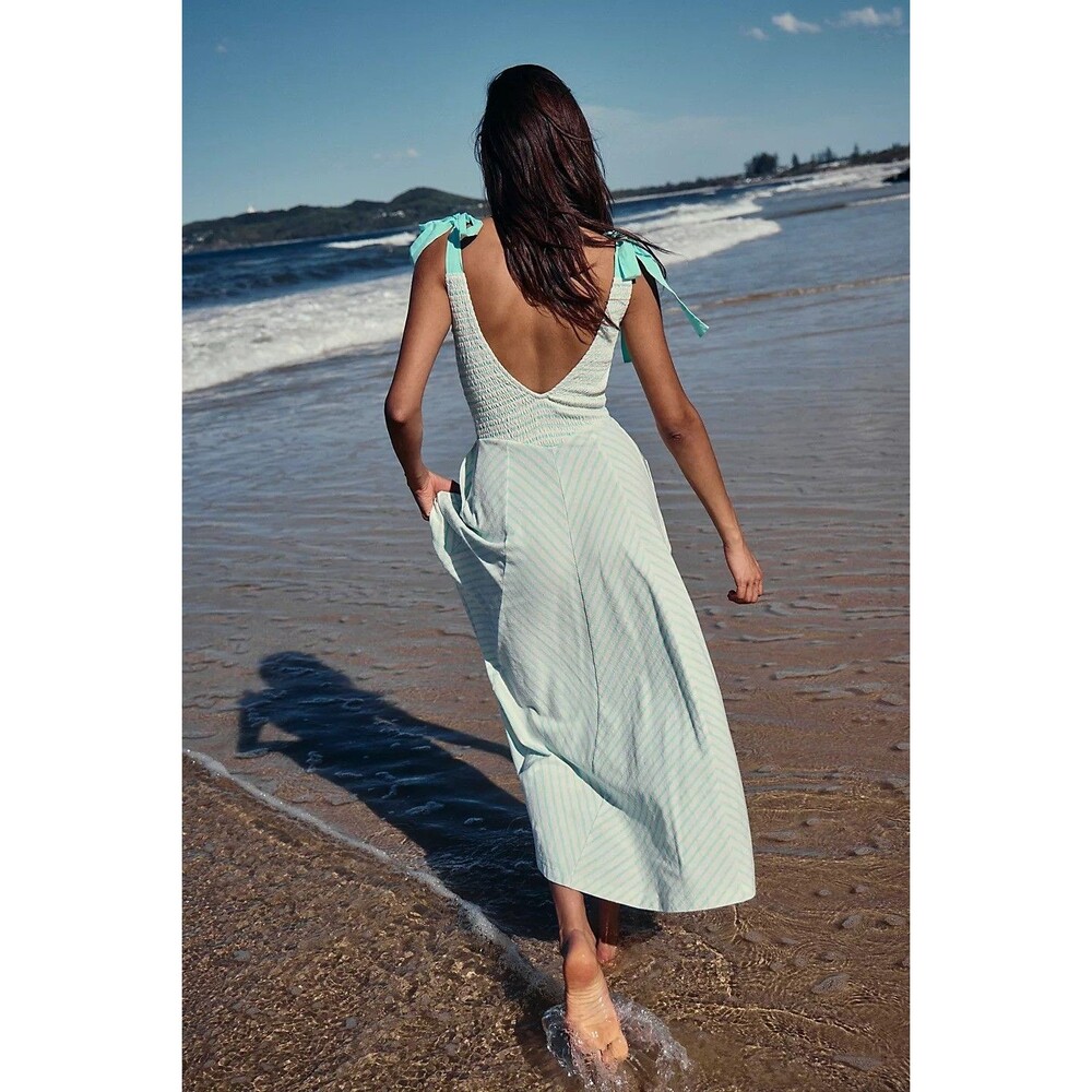 Free People Free-Est Cecelia Midi Dress Striped Printed Smocked Cotton S 286693 - Picture 2 of 10